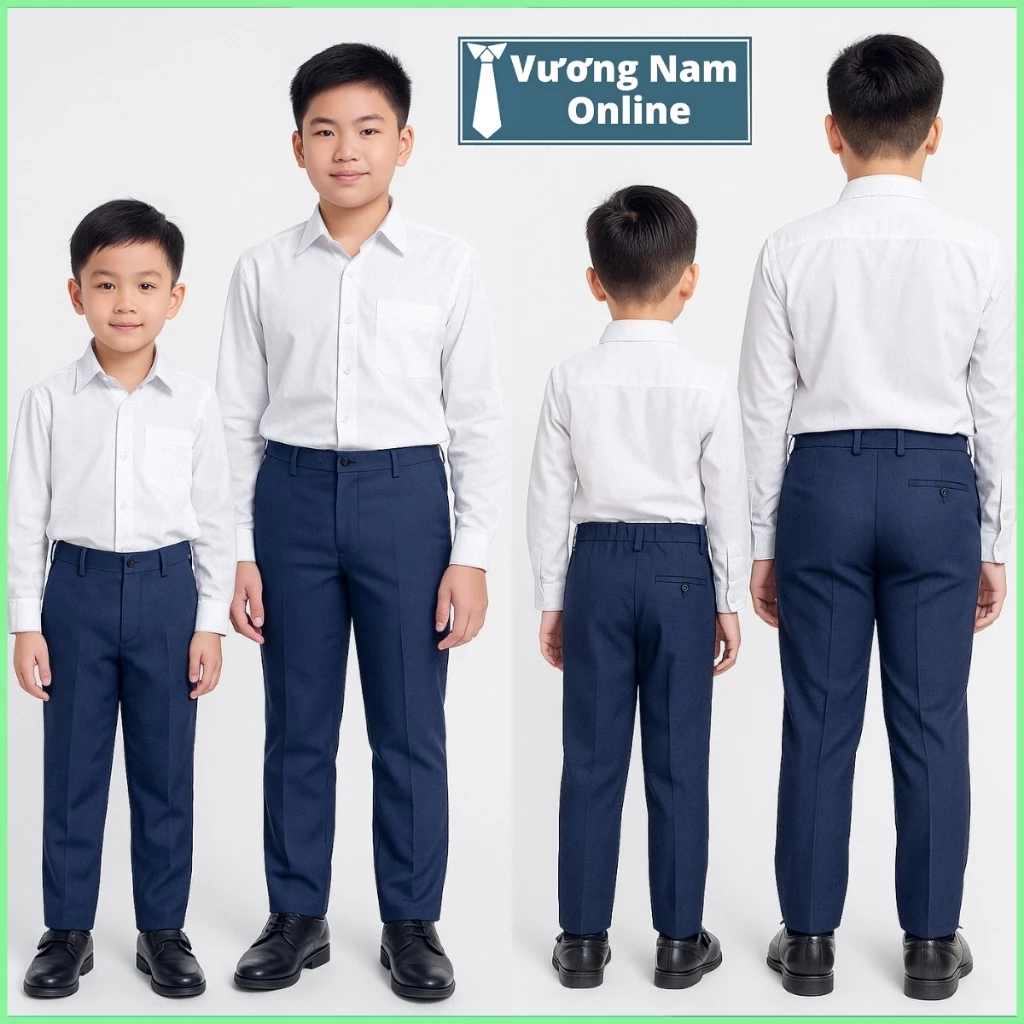 Quần tây học sinh bé trai màu xanh đen cấp 1 2 chất Polyster VNO110