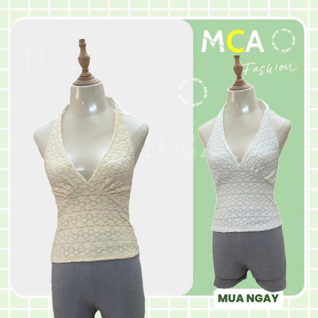 [ Video sp thực tế ] Áo kiểu cổ yếm ren hoa MCA cổ buộc dây dáng ôm A51365