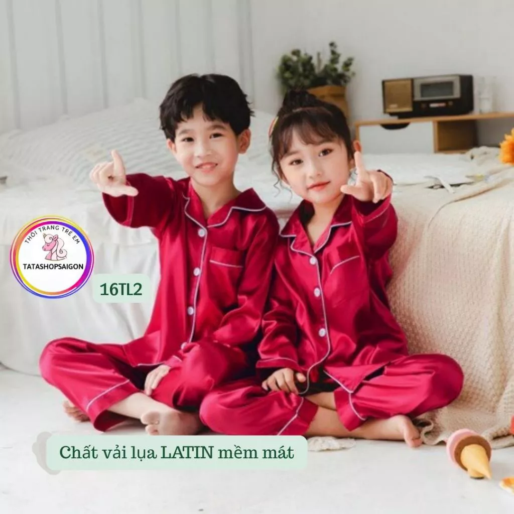 11 đến 50kg Bộ ngủ Pijama cho bé chất lụa Latin có bóng dài tay thu đông cho bé trai bé gái 16T