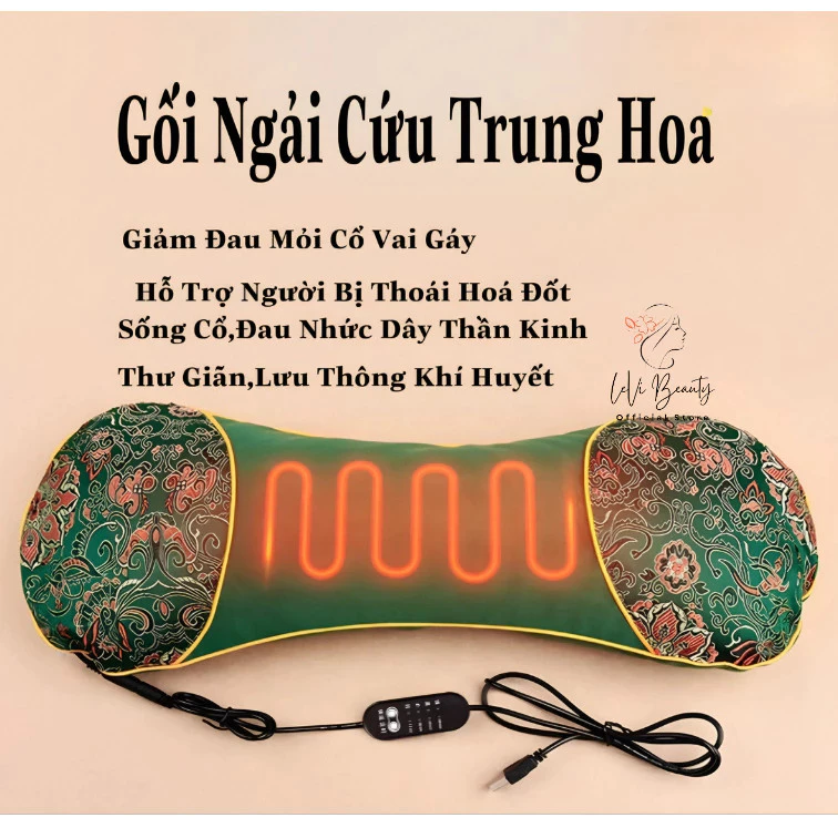 Gối Ngải Cứu Cắm Điện Giảm Đau Vai Gáy Cổ Gối Kê Cổ Thảo Dược Hương Thơm Thảo Mộc