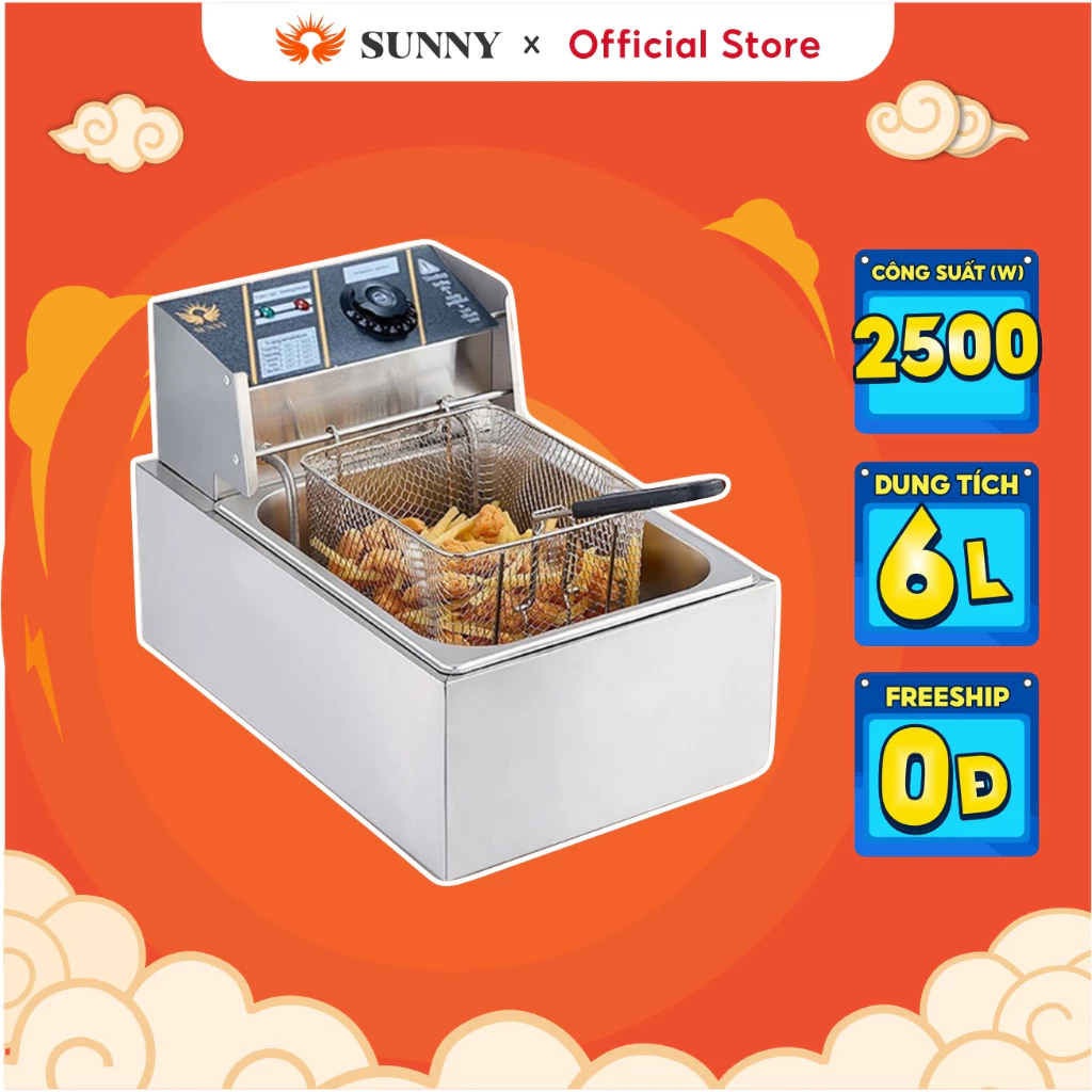 [HÀNG TRƯNG BÀY, THANH LÝ] Bếp chiên ngập dầu nhúng điện SUNNY nhiều dung tích, Inox cao cấp, công suất 2500w