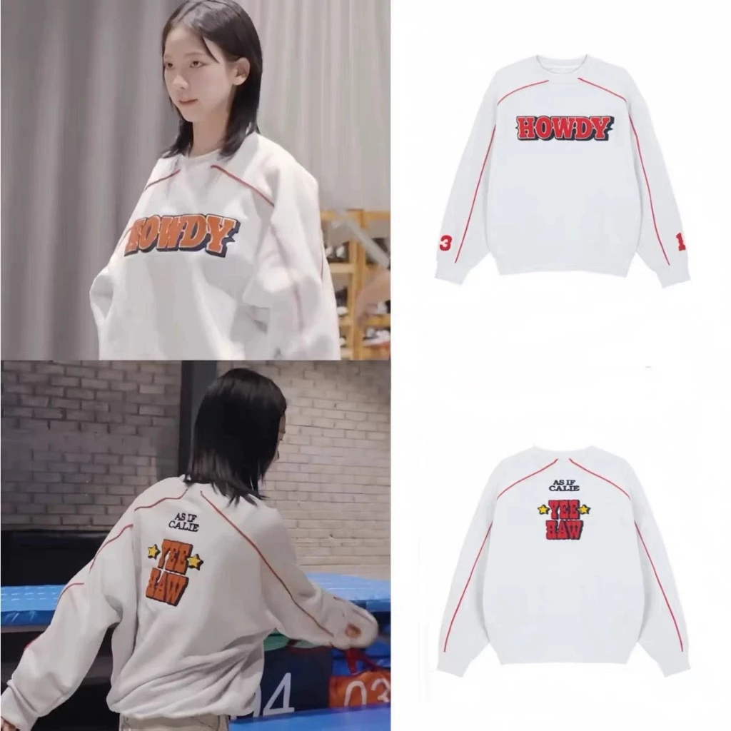 Hàn Quốc mua hộ asifcalie cổ tròn đại học T tay áo chữ cái in áo Jennie Kim Trí Ny cùng loại áo