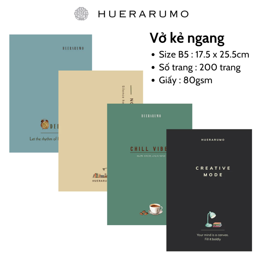 Vở Kẻ Ngang B5 HUERARUMO 200 Trang – Bộ Sưu Tập SOUNDTRACK OF STUDY – Giấy 80gsm, May Gáy – Vở Học Sinh
