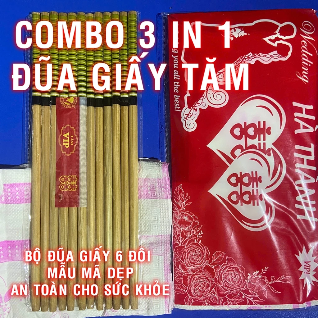 Combo Đũa giấy tiện lợi cao cấp, combo 3 in 1 Đũa, Giấy, Tăm - Chất liệu an toàn cho sức khỏe