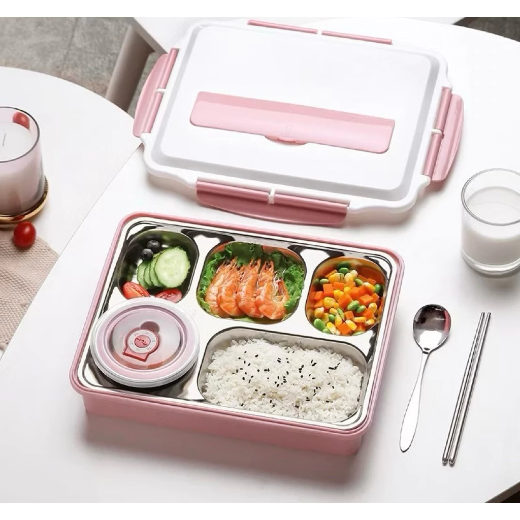 Khay Đựng Cơm 5 Ngăn, Khay Đựng Thức Ăn Văn Phòng INOX Cao Cấp, Hộp Cơm Văn Phòng Tiện Lợi