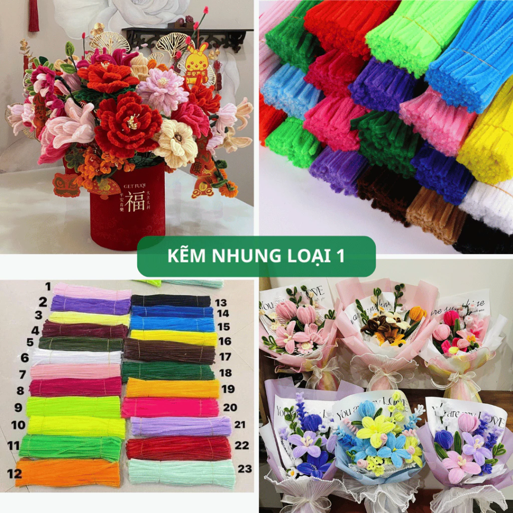 [LOẠI 1] Set 100 Kẽm Nhung Hàng Đẹp, Dày Mềm Đủ Màu Làm Hoa Handmade Đồ Trang Trí Decor DIY HAFA SHOP HANDMADE