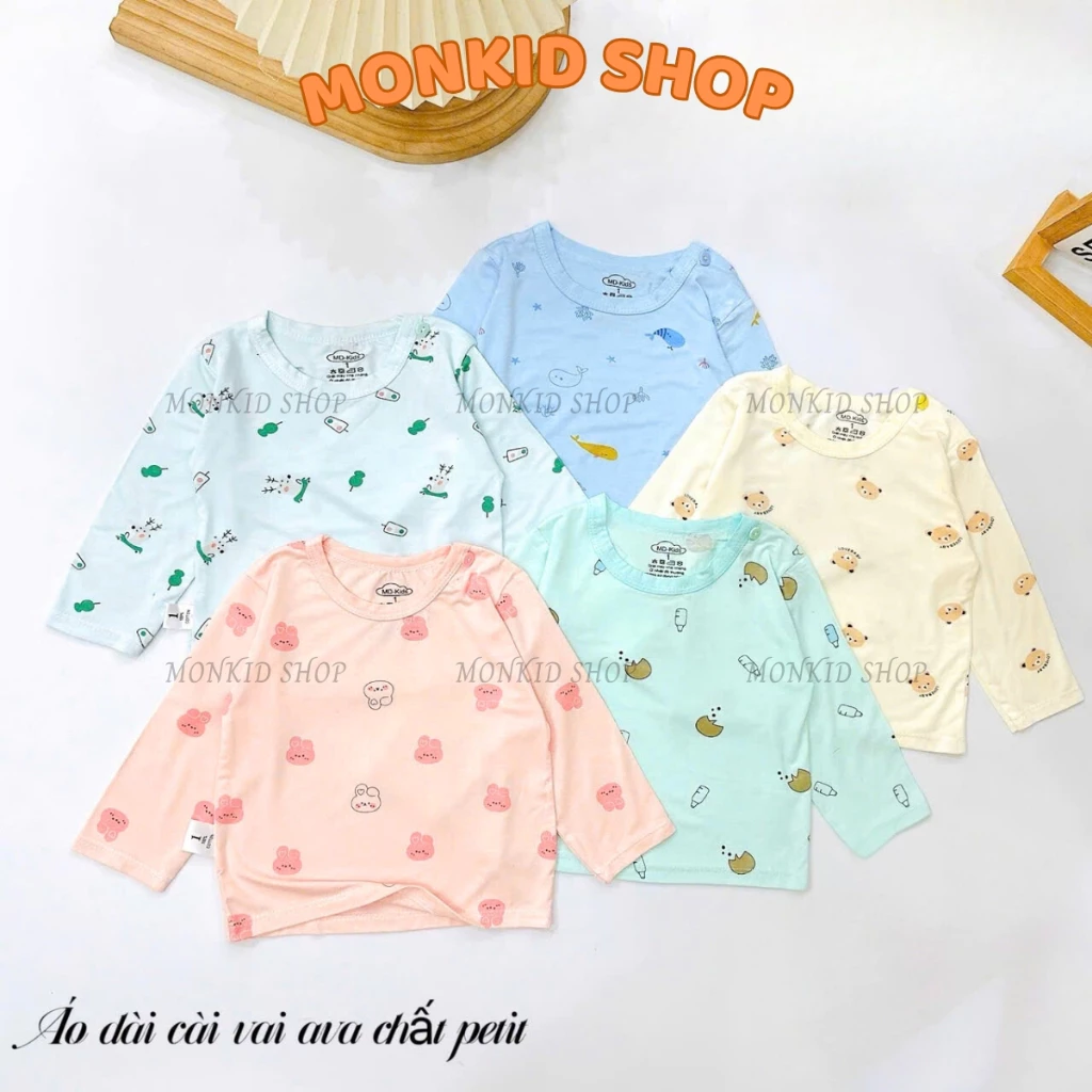 [Áo dài CV] Combo 3/5 áo dài tay cài vai chất thun lạnh petit mềm mát cho bé sơ sinh 3-13kg
