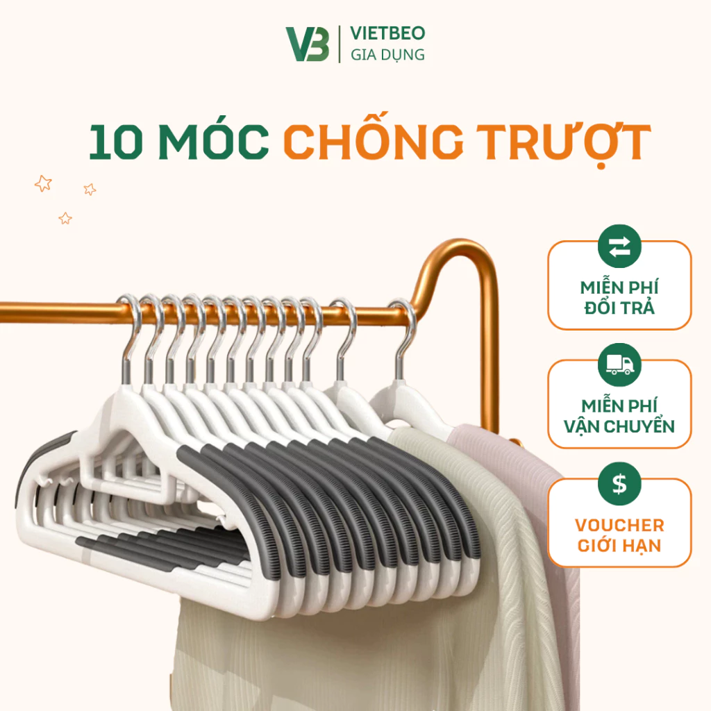 Combo 10 Móc Treo Quần Áo Chống Trượt Xoay 360 độ Đa Năng