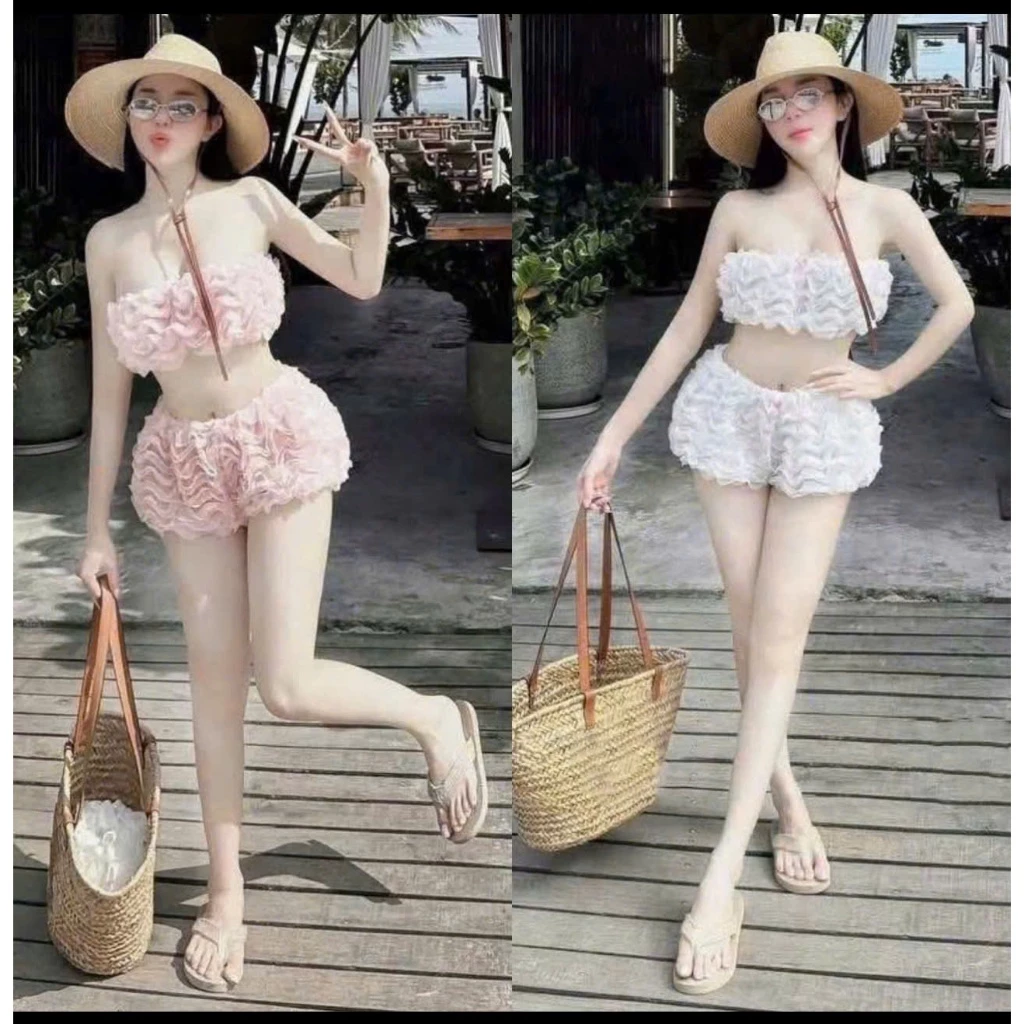 SET BIKINI ĐI BIỂN ĐI BƠI CÚP NGỰC ÁO ỐNG CHẤT THÔ SÓNG CÓ MÚT NGỰC