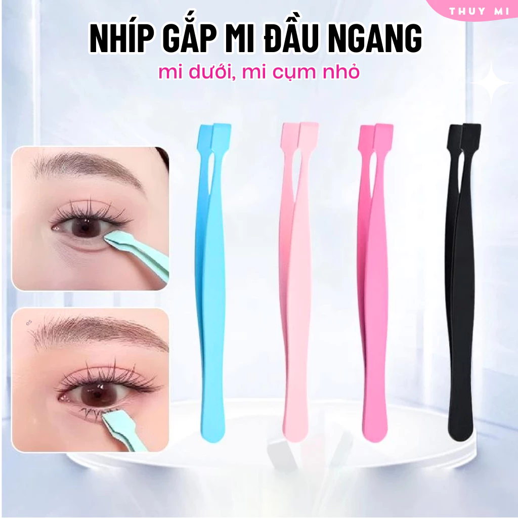 Nhíp Gắp Mi Giả Chống Dính Keo Đầu Ngang Gắp Mi Dưới, Mi Cụm Dễ Dàng