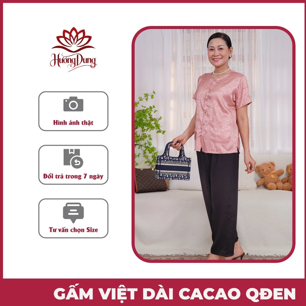 Bộ Đồ Mặc Nhà Nữ Trung Niên Quần Đen Gấm Lụa Loại 1 Không Nhăn Không Xù - Hương Dung Store