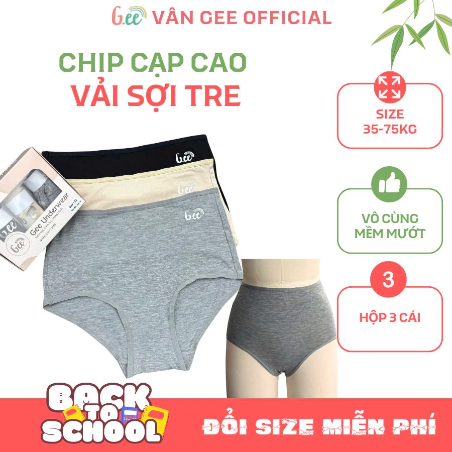 Set 3 quần lót nữ Gee cạp cao, quần chip cạp cao vải sợi tre mềm mát mặc nhẹ như không, tự tin thoải mái.