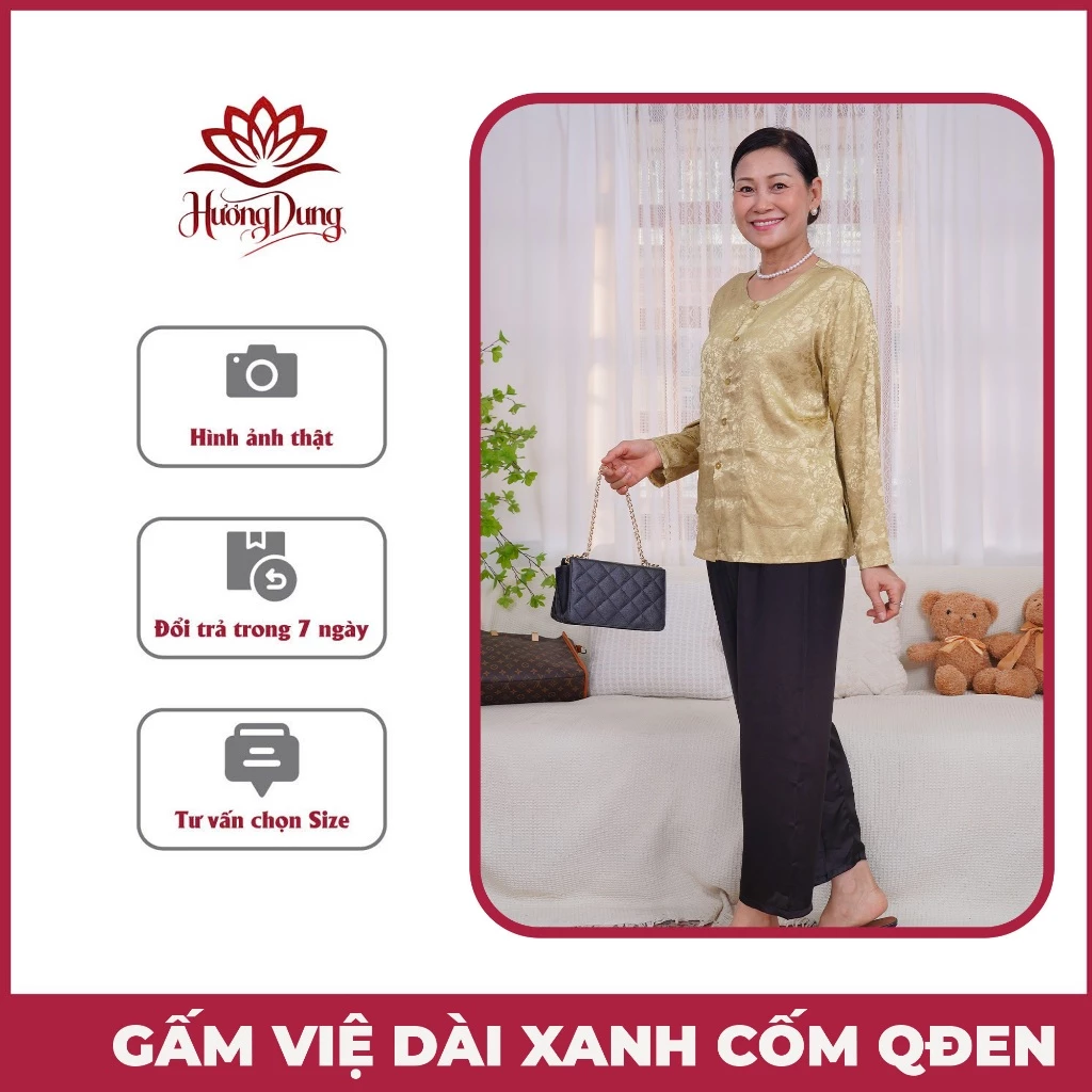 Set Đồ Bộ Trung Niên Nữ Chất Liệu Gấm Loại 1 Không Nhăn Không Xù,Bộ Đồ Mặc Nhà Nữ-Hương Dung Store
