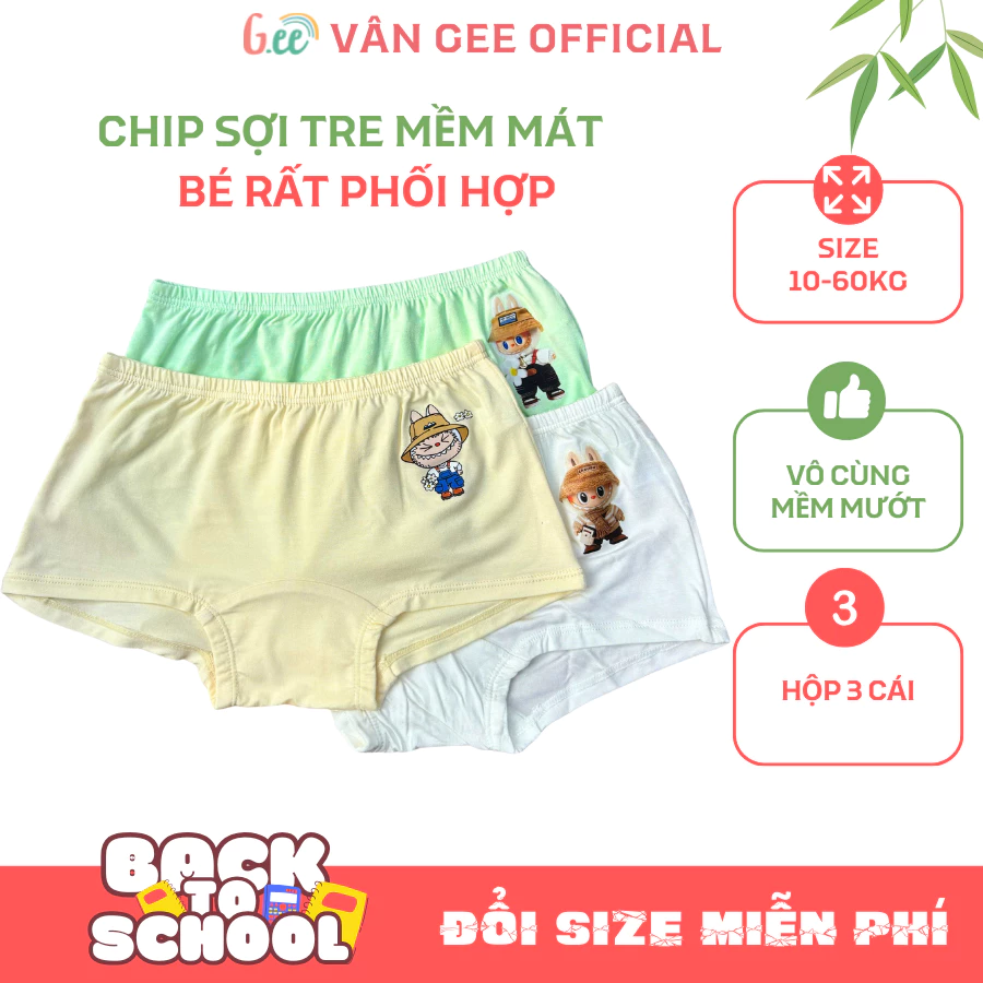 Set 3 quần lót bé gái Gee dáng đùi  co dãn mềm mại từ chất liệu vải sợi tre, gỗ sồi cao cấp