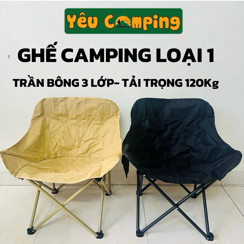 Ghế Camping Mặt Trăng gấp gọn Cao Cấp , ghế dã ngoại thư giãn chịu tải 120kg, Ghế Vải Dù Oxford 600D 3 lớp Trần Bông