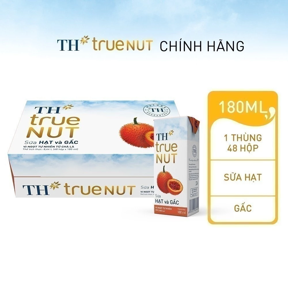 Thùng 48 Hộp Sữa Hạt và Gấc TH true NUT milk Hạt và Gấc 180ml (48 Hộp)