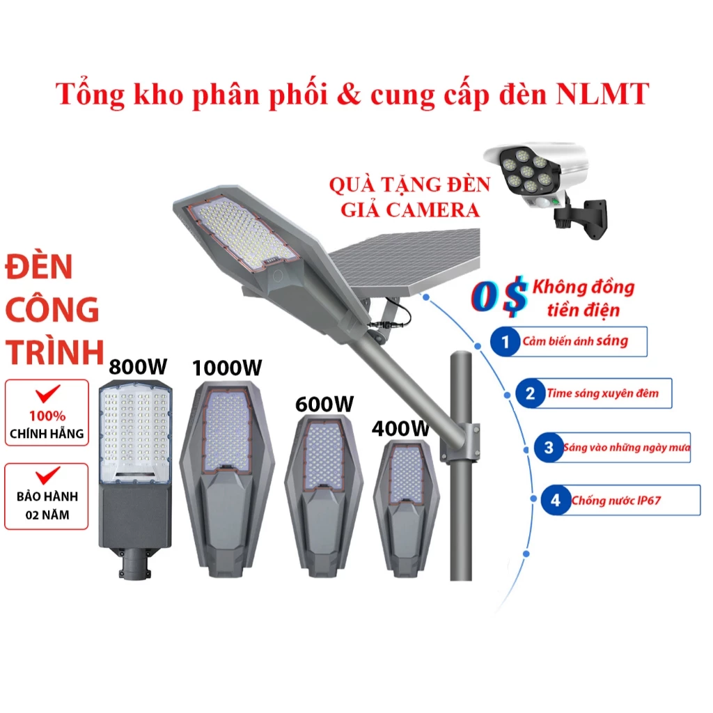 Đèn đường năng lượng mặt trời phi thuyền 1000W, 800W, 600W, chuyên công trình, vỏ nhôm