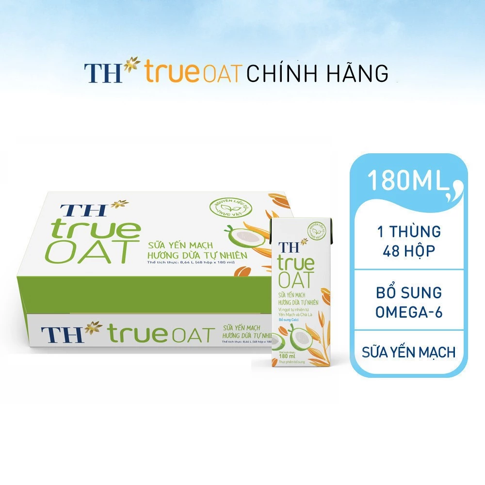 Thùng Sữa Yến Mạch TH true OAT milk Hương Dừa 180ml (48 Hộp)