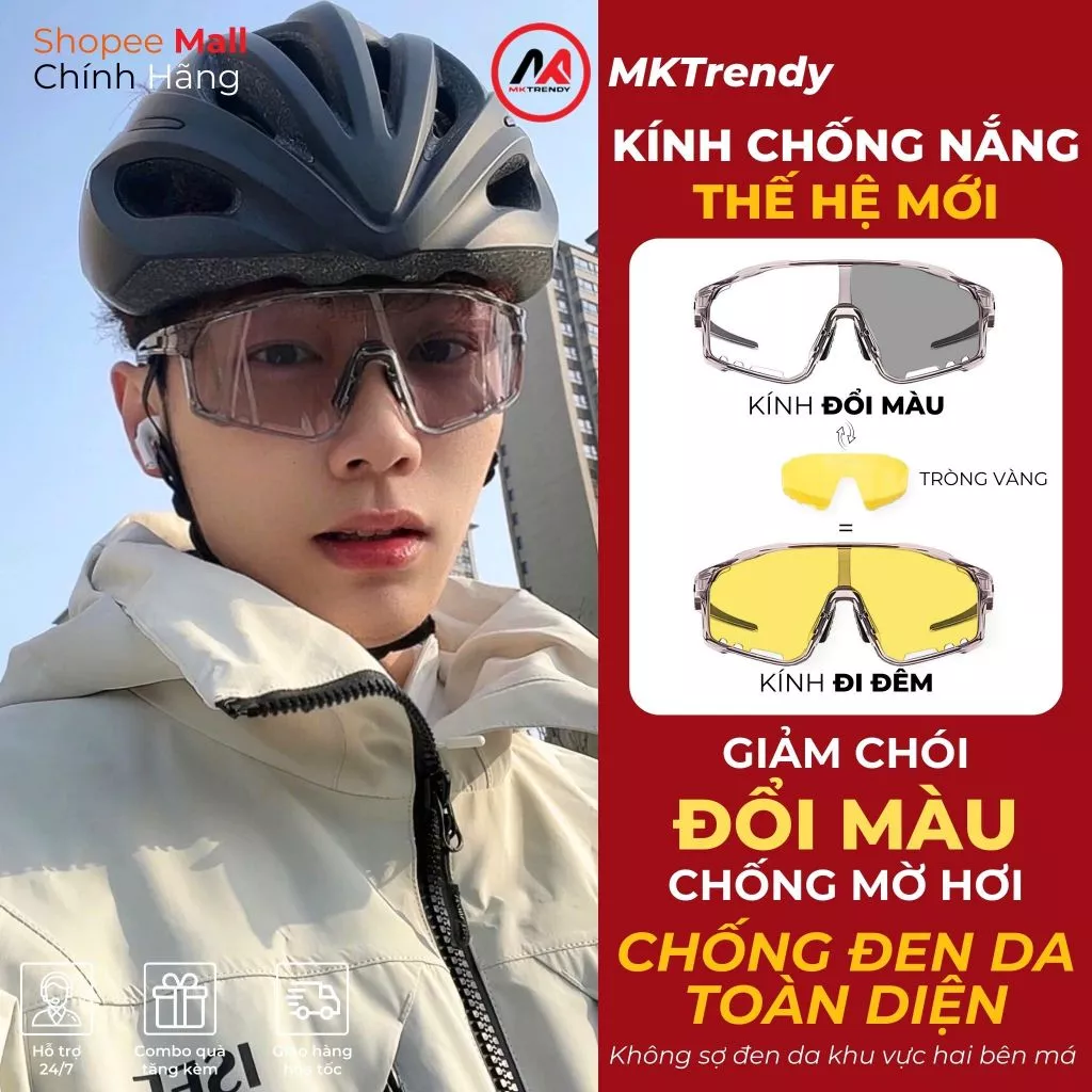 Kính đi đêm đổi màu MKTRENDY kính chống bụi bảo hộ chống tia UV bảo vệ mắt đa năng cho người đi xe chạy bộ thể thao F1