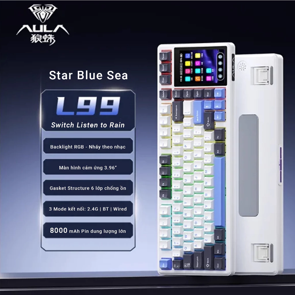 [AULA L99] Bàn phím cơ AULA L99 - Màn hình cảm ứng IPS 3.98" - 3 Mode kết nối - BH Chính Hãng 12T