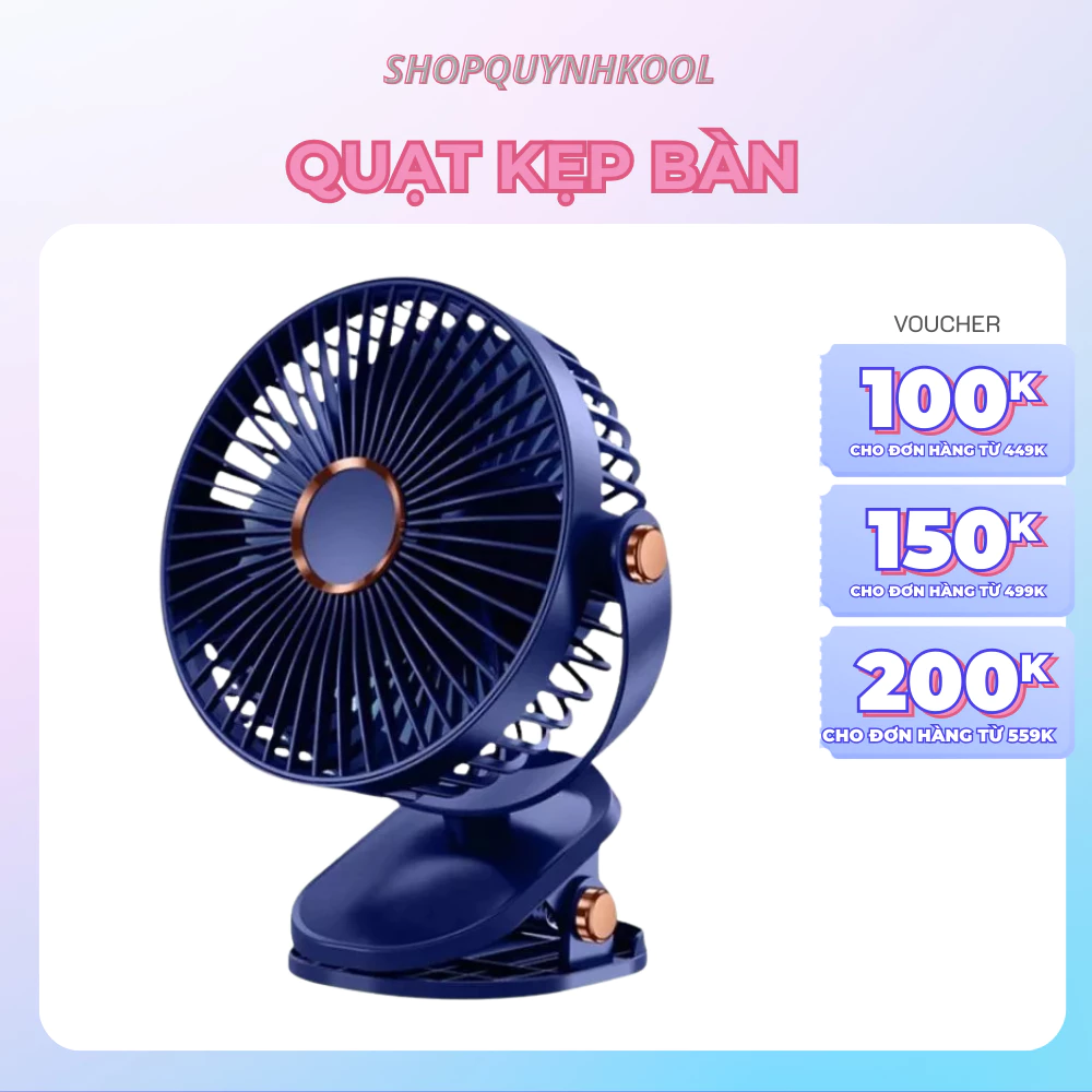 Quạt tích điện kẹp bàn DIDOOGLT mini kẹp để bàn, kẹp xe đẩy có đèn led xoay 360 độ 5 mức độ gió siêu mát