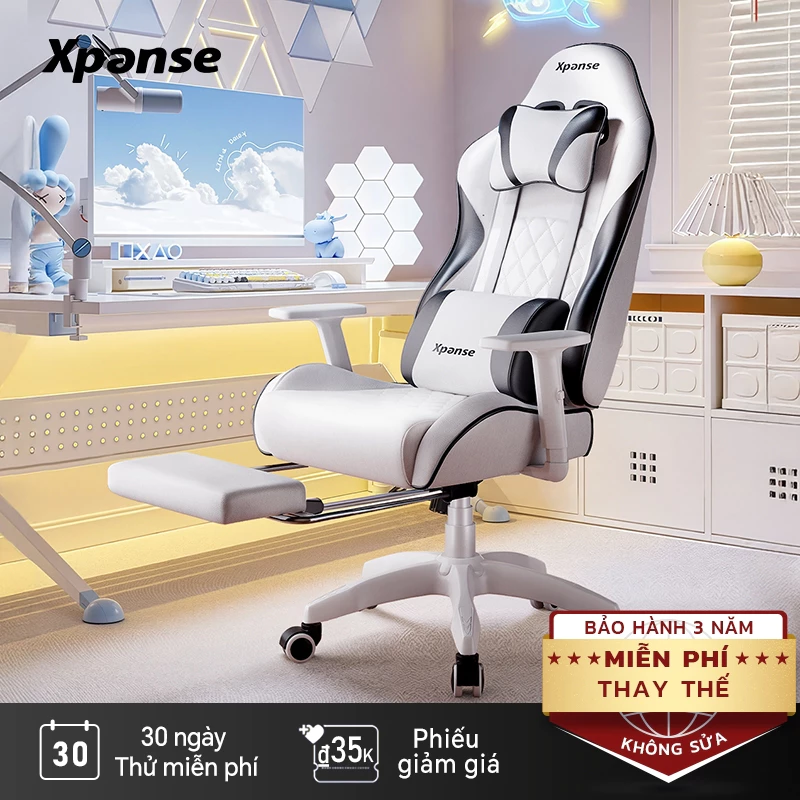 Ghế gaming Xpanse-X8 gối đầu & lưng mút nhớ, ngả như sofa, hỗ trợ bền bỉ