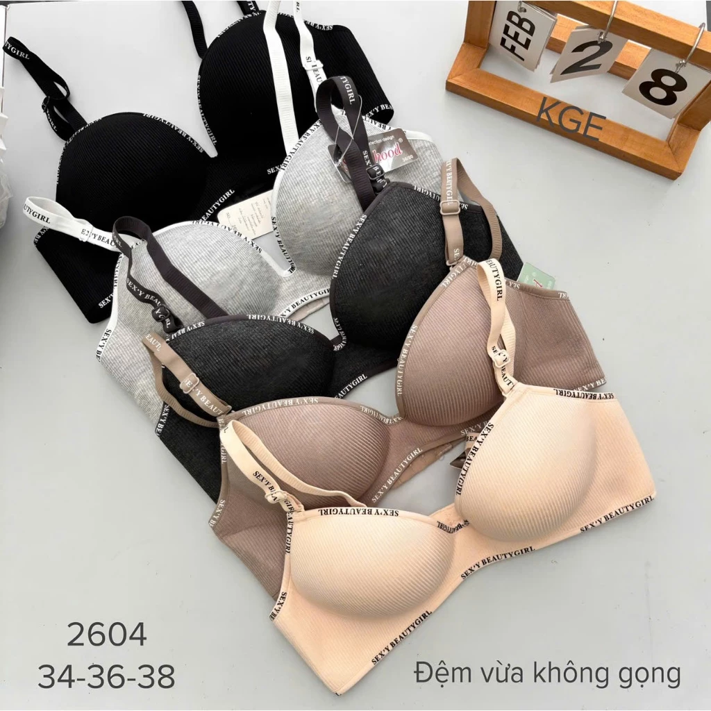 Áo Lót Nữ Su Phối Cotton Không Gọng Đệm Vừa 2.5Cm Mút Bàn Tay Nâng Ngực 2604