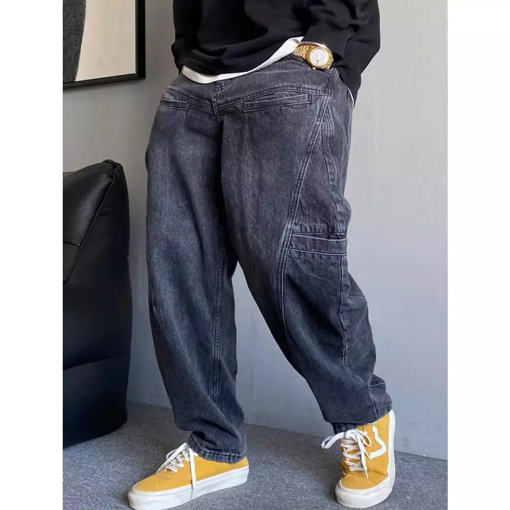 Quần jean nam KENZA FASHION KJ140, Quần jean nam dài, ống rộng đường chiết nổi, dáng túi phong cách, cạp thắt lưng