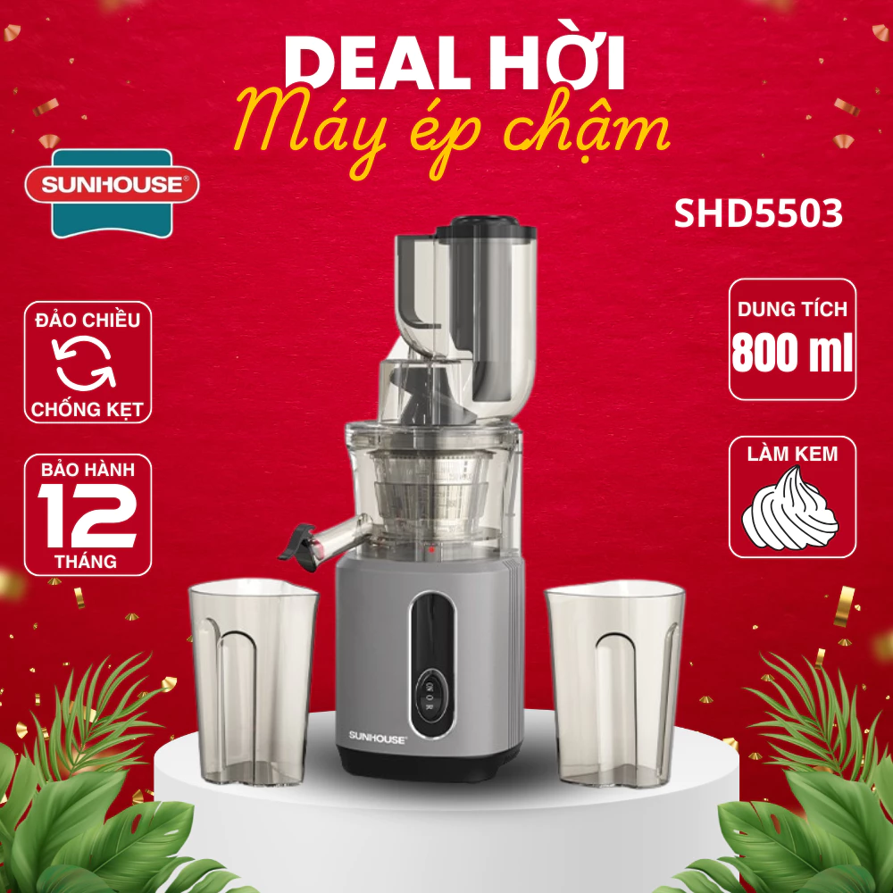 Máy ép chậm SUNHOUSE SHD5503 | Công suất 240W | Công nghệ lưới lọc PUREMAX | Ép kiệt bã
