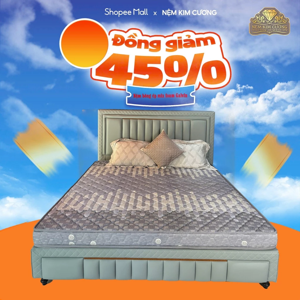 NỆM KIM CƯƠNG - Nệm bông ép mix foam GALVIN bảo hành 10 năm, nâng đỡ, thoáng mát, kháng khuẩn, chống nấm mốc