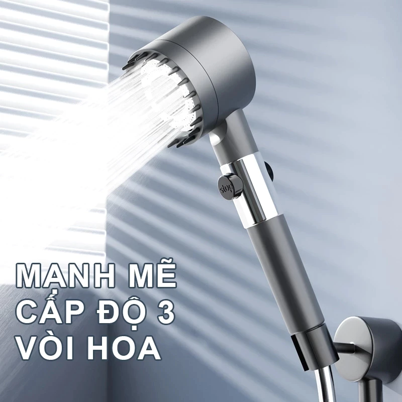Vòi Sen Tăng Áp - Đầu Vòi Hoa Sen Mát Xa- 4 Trong 1 - 3 Chế Độ Áp Suất Cao Tiết Kiệm Nước
