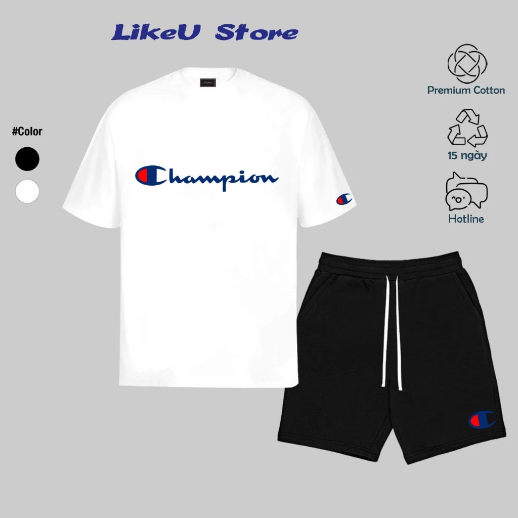 Sét quần áo Champion Streatwear Unisex Nam/Nữ Premium Cotton 280gsm
