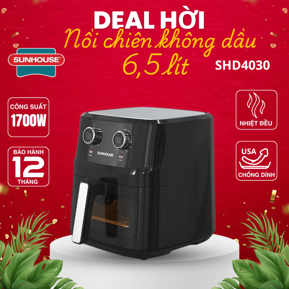 Nồi chiên không dầu 6.5L Sunhouse SHD4030 6.5L / SHD4026 6L / SHD4062 6L dung tích 6.5L | Công suất mạnh 1700W
