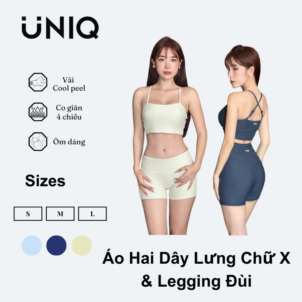 Bộ Đồ Tập Gym Yoga Nữ UNIQ Cool Peel - Áo Hai Dây Lưng Chữ X & Legging Đùi