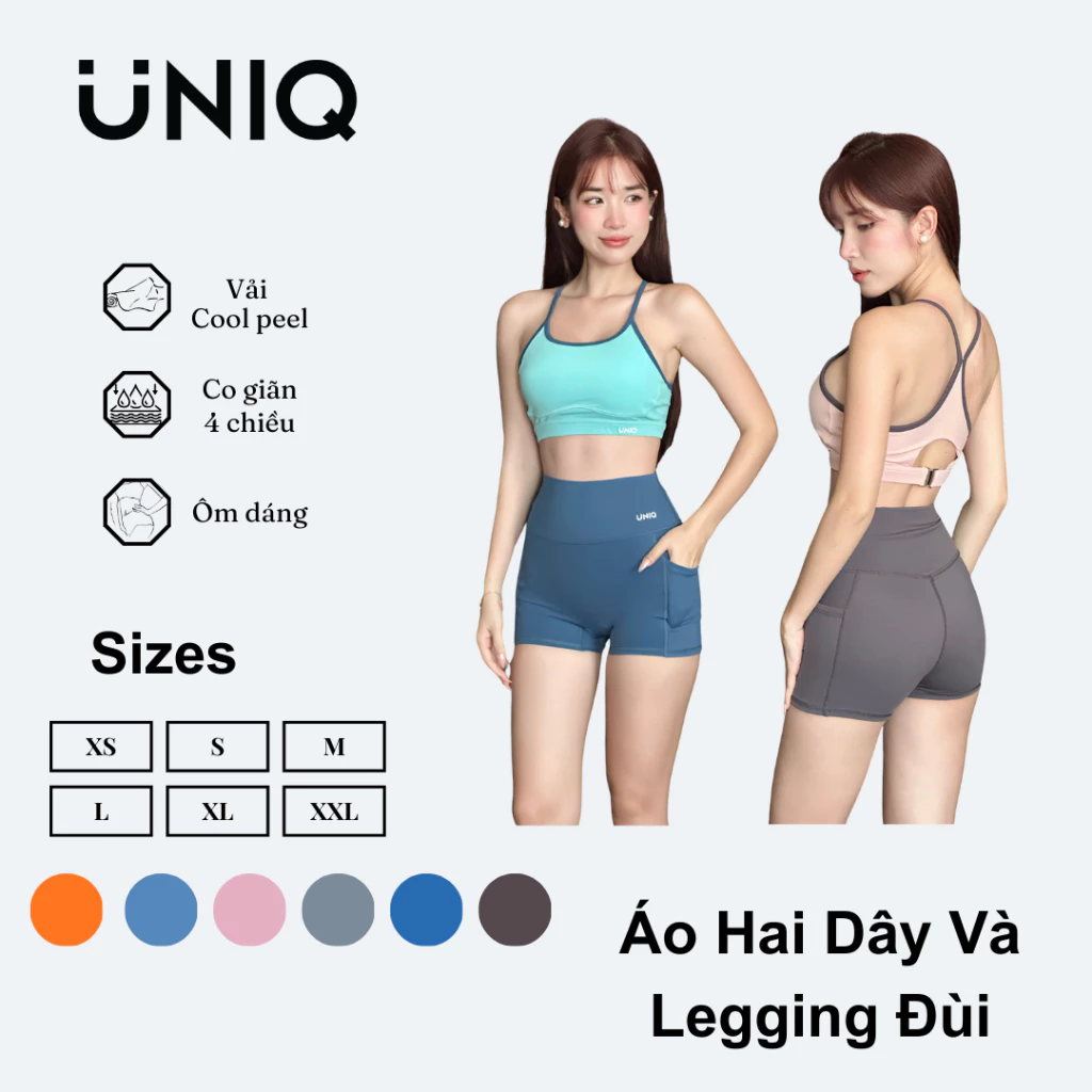 Bộ Đồ Tập Gym Yoga Nữ UNIQ Cool Peel - Áo Hai Dây Khoét Lưng & Legging Đùi