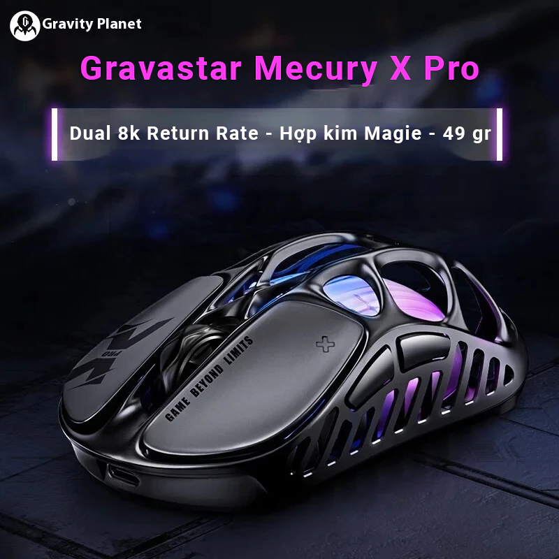 Chuột Gravastar X Pro 8K - PAW3950 32,000 DPI - Return Rate 8k - 3 Mode kết nối - Siêu nhẹ chỉ 49gr