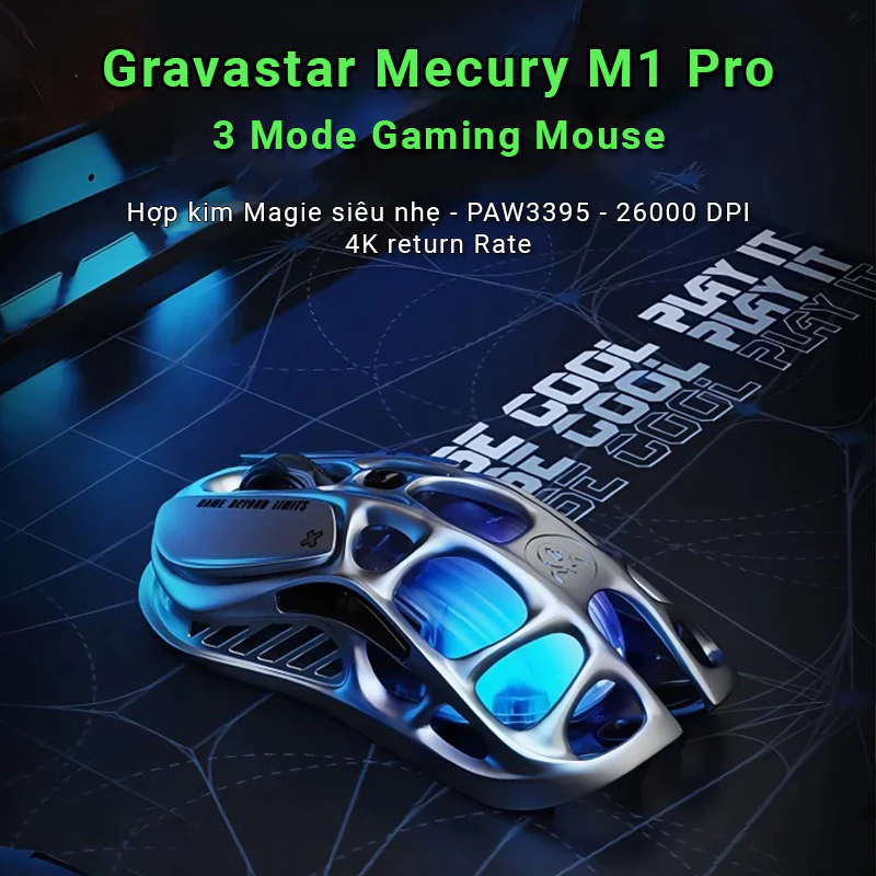 Chuột Gaming Gravastar M1 Pro - 3 Mode kết nối - Cảm biến PAW3395 - Thiết kế lỗ rỗng thoáng khí
