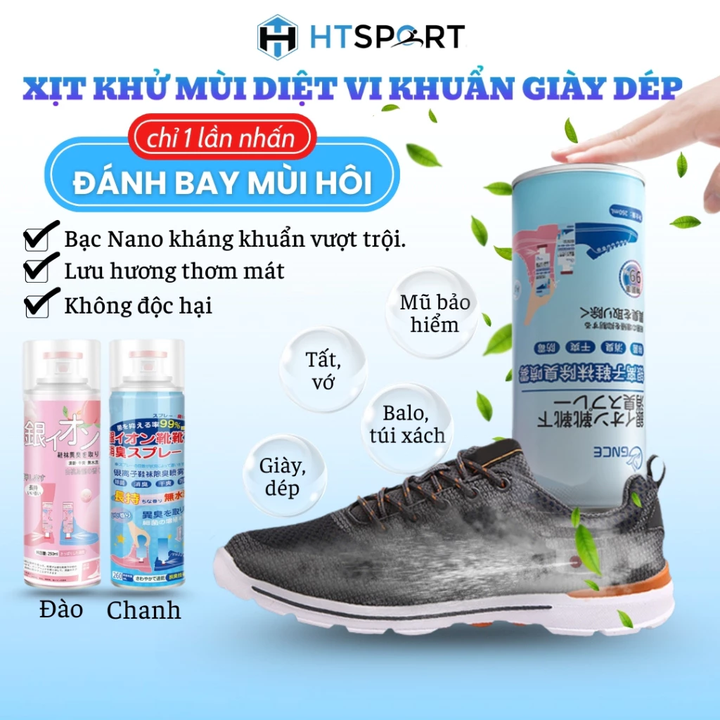 Chai Xịt Khử Mùi Giày Dép Công Nghệ Bạc AG+ Ngăn Chống Mồ Hôi Chân Diệt Vi Khuẩn Nấm Mốc Ẩm 260ml