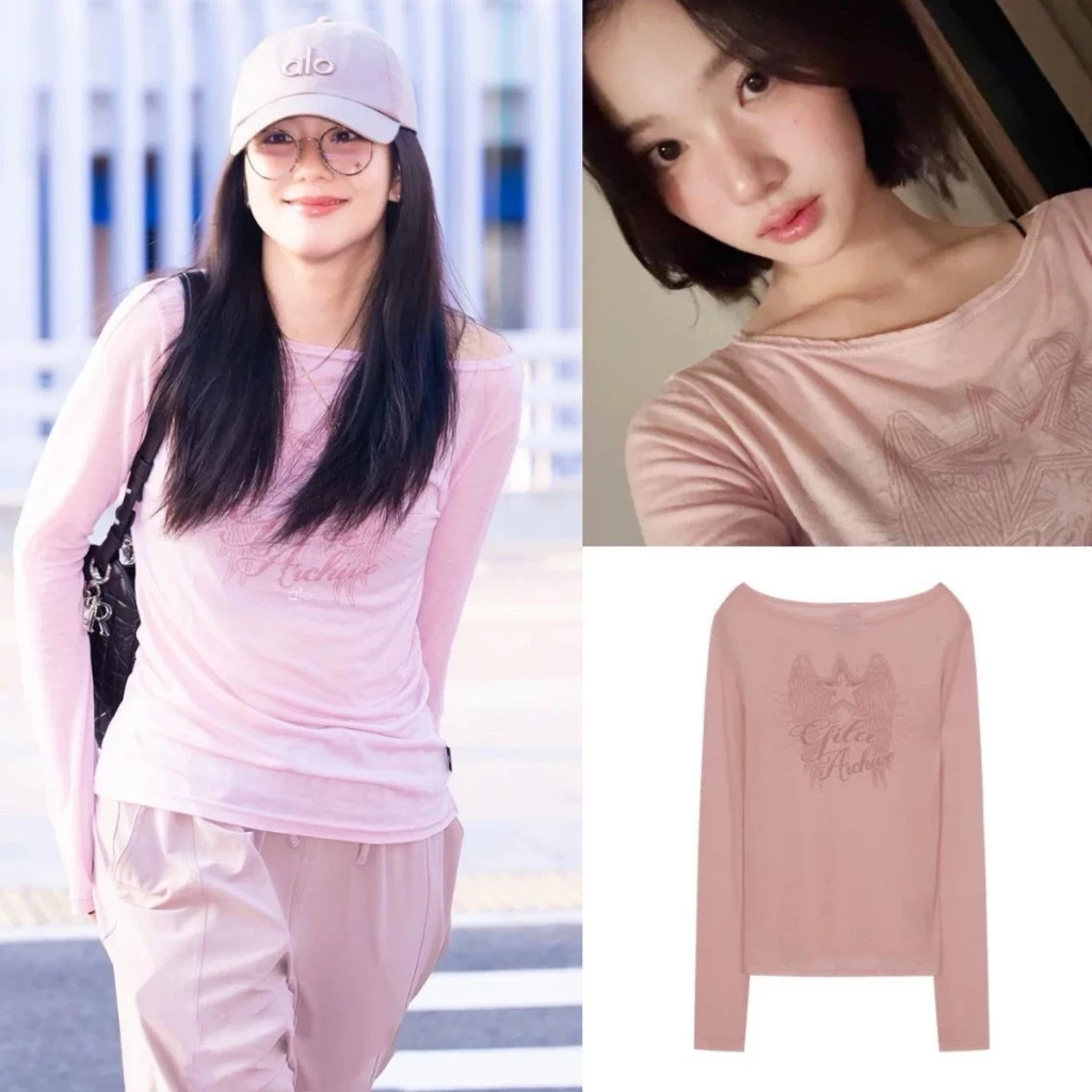 Hàn Quốc mua hộ gila archive sao chữ cái dài tay áo lót áo thun nữ mỏng Jennie cùng loại