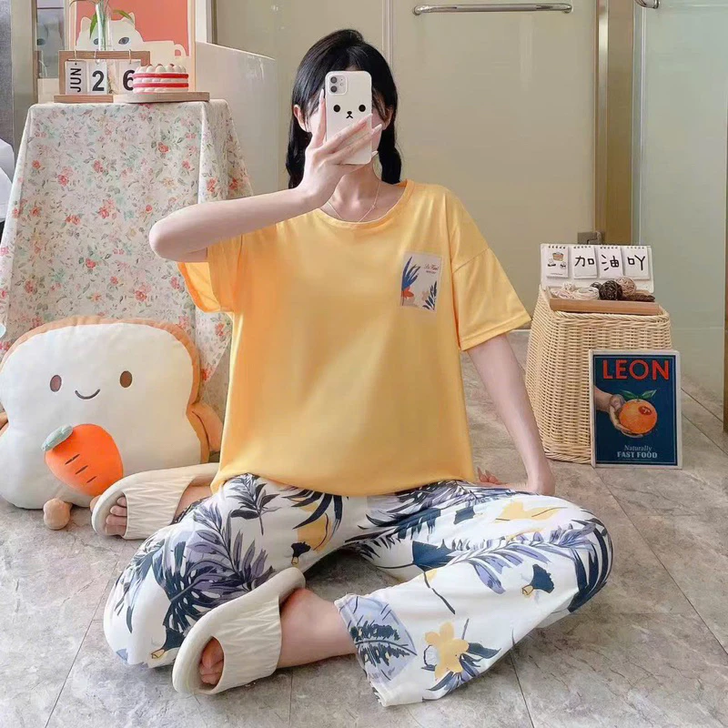 Bộ mặc nhà tay ngắn quần dài chất thun 4 chiều mịn mát không bí nóng, đồ ngủ hoạt hình dễ thương, mã TNQD01 Hàng mới Về
