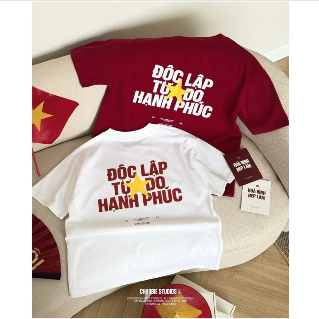 Áo Thun Độc Lập-Tự Do-Hạnh Phúc Unisex Vải Dày Dặn Không Xù Lông Áo Phông Dịp Lễ 2/9