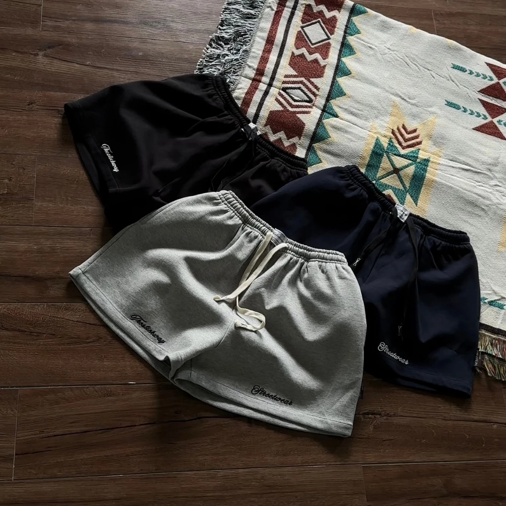 Quần Short Nỉ Premium ống rộng  100% cotton form trên gối - Thêu " Theslickway"