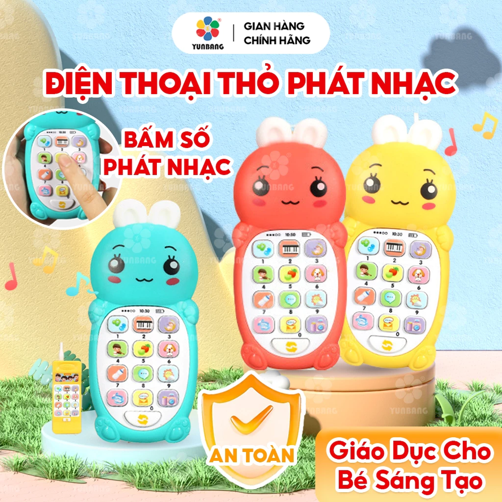 Điện thoại B6610-18 bằng nhựa, Điện thoại cà rốt thỏ dễ thương cho bé 1-3 tuổi, điện thoại có nhạc