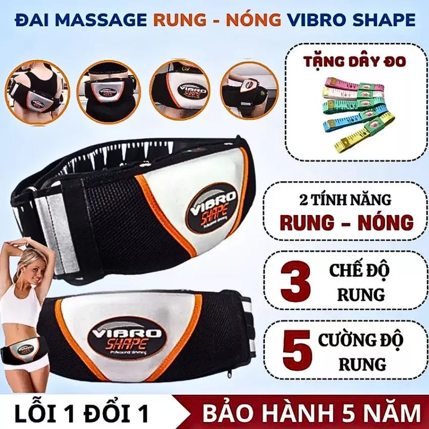 Đai Rung Massage Bụng Vibro Shape Giảm Mỡ Bụng, Đùi, Mông, Cho Nam Nữ, Gọn Nhẹ.