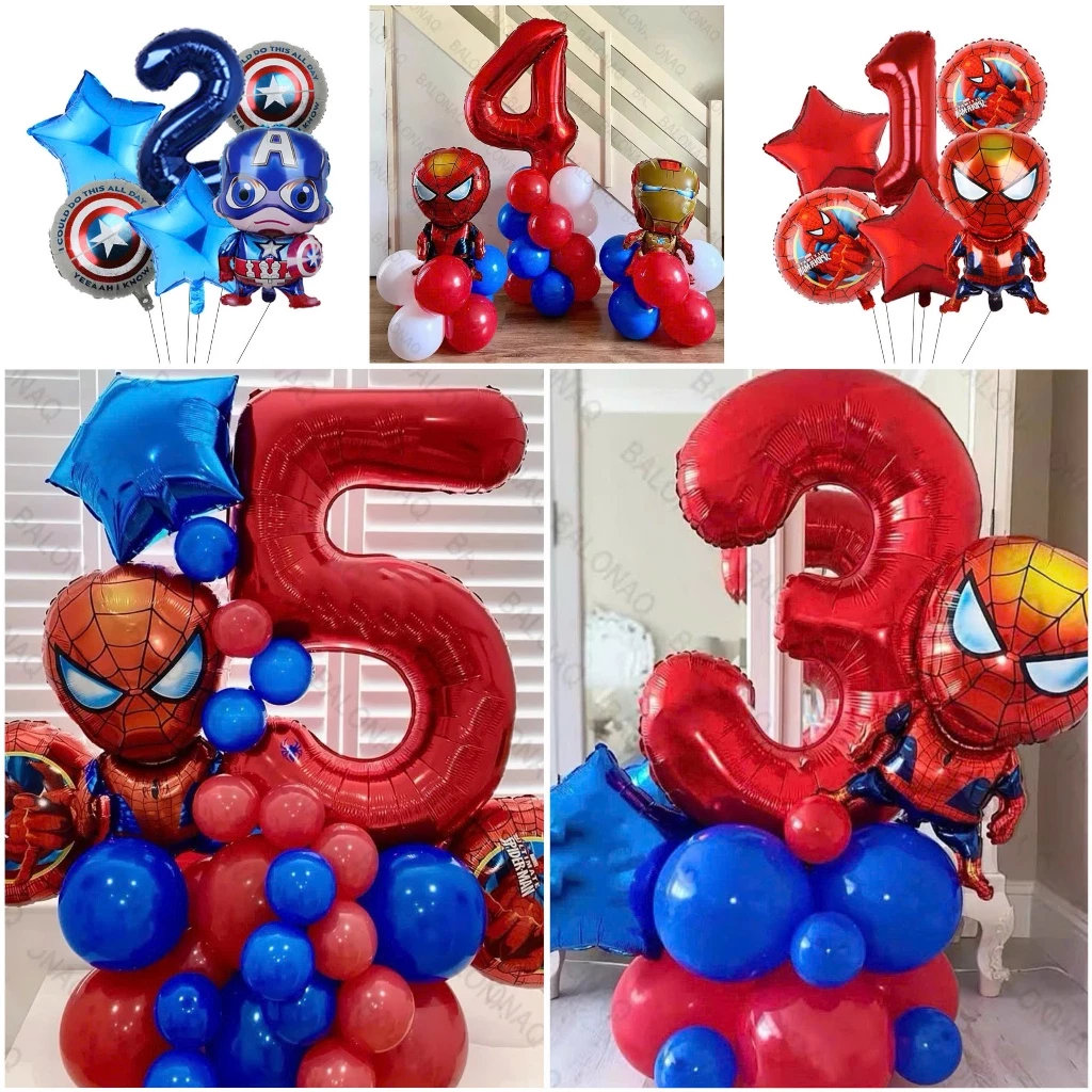 Set Bóng Siêu Anh Hùng- Người Nhện, Người Sắt, đội trưởng Mỹ- Set Bóng Bé Trai Trang Trí Sinh Nhật