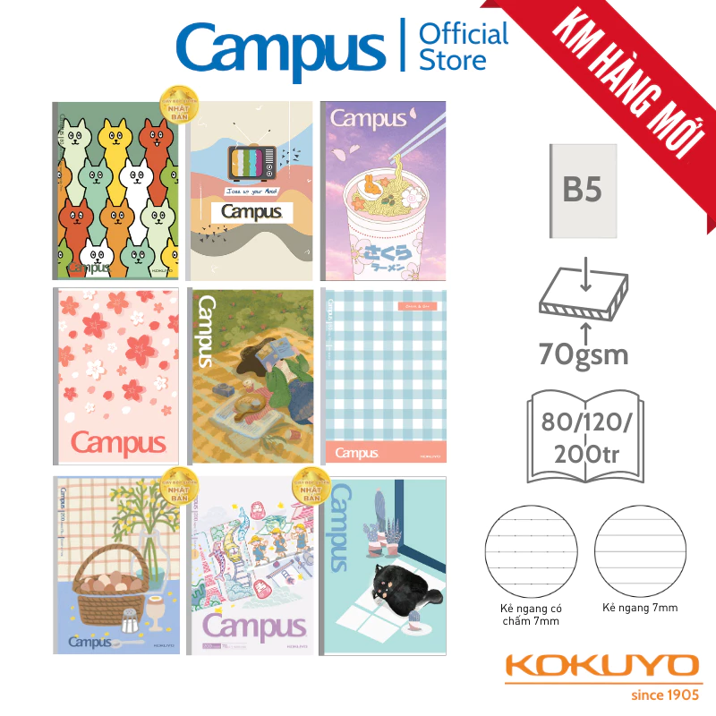 [Miền Bắc] Tổng hợp Vở Kẻ Ngang B5 Campus 80/120/200tr Vở gáy keo Vở giấy Nhật Bản