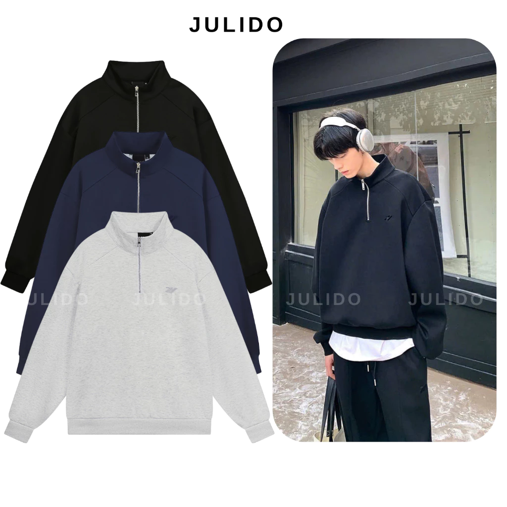 Áo Sweater cổ zip JULIDO vải nỉ 2 da có khóa cổ form rộng unisex