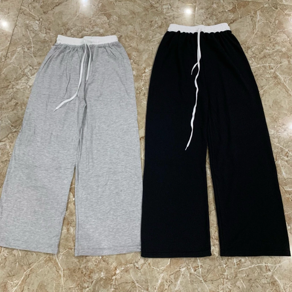 Quần nỉ suông nữ ống rộng phối cạp trắng 36-55kg