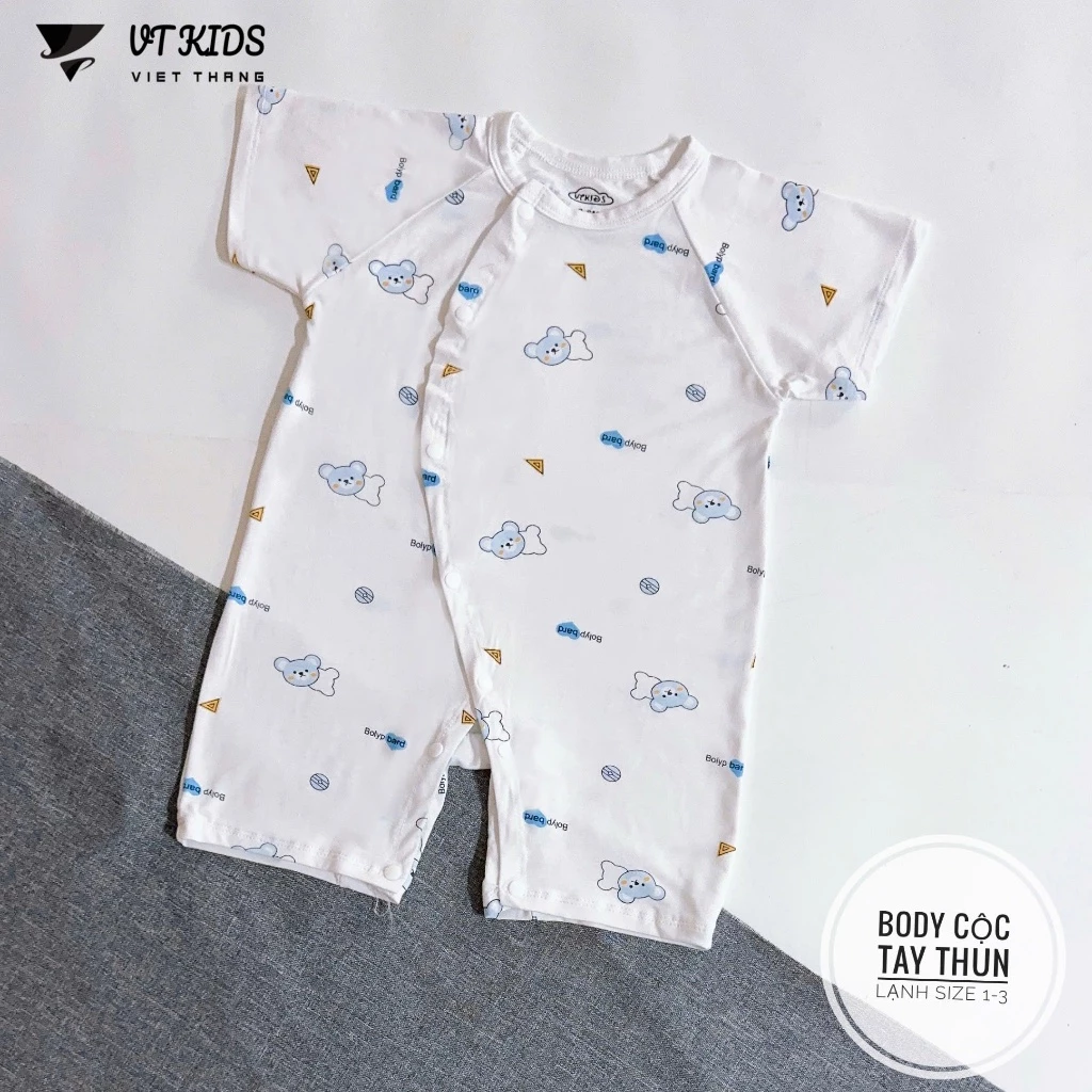 Set 3-5 Body đùi cúc lệch cho bé sơ sinh chất thun peptit mềm mại nền trắng in hoạ tiết cho bé 3-9kg