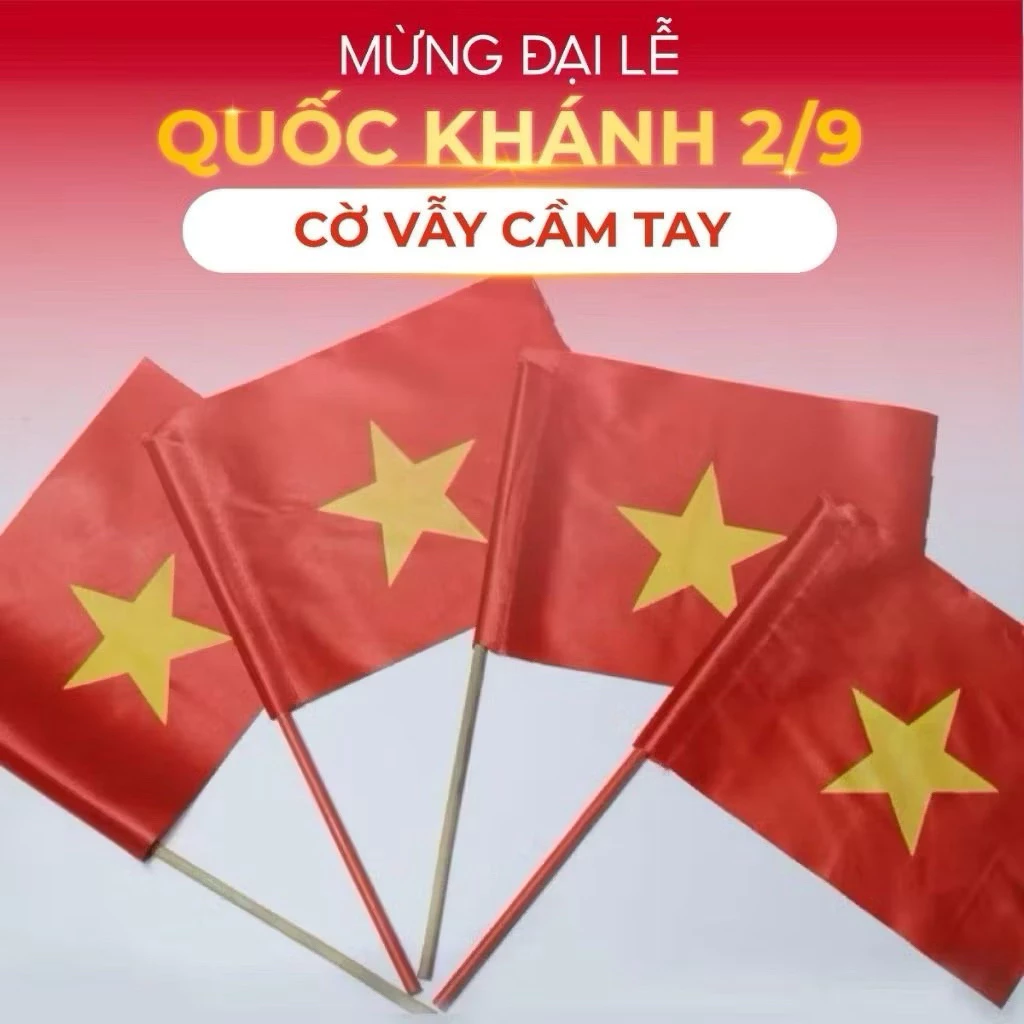 Lá Cờ Vẫy Việt Nam, Cờ Đỏ Sao Vàng Cầm Tay Vải Phi Bóng 1 mặt Hàng Đẹp Cao Cấp